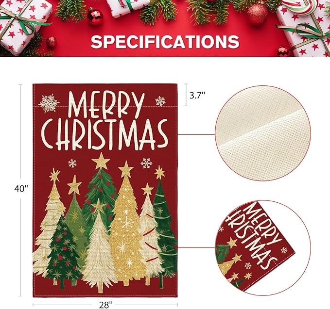 AVOIN colorlife Merry Christmas House Flag 28x40 Inch Double Sided Outside, Christmas Trees Winter Holiday Yard Outdoor Flag Red