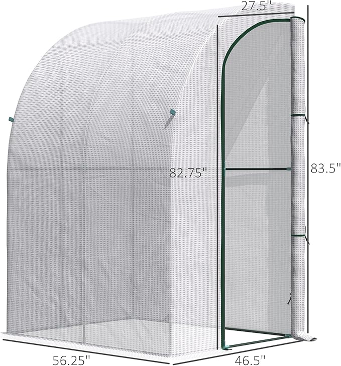 Outsunny 5' x 4' x 7' Outdoor Lean to Greenhouse, Walk-in Green House Plant Nursery with Roll-up Window, PE Cover, White