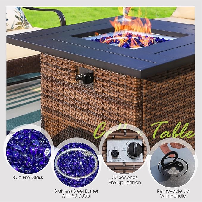 Sophia & William Patio Furniture Set with Fire Pit Table, 5 PCS Metal Outdoor Conversation Set Sofa Couch with Fire Pit Table, 4 Swivel Chairs for Outdoor Seating, Backyard, Porch(Red)