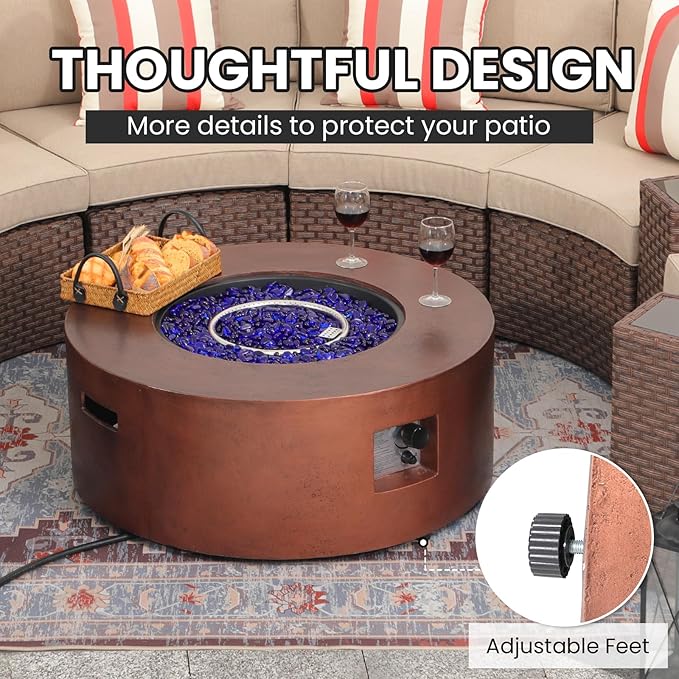 SUNSITT Outdoor 36’’ Propane Fire Pit Table 50,000 BTU Round Patio Propane Firepit Table, Pit Cover, Metal Lid & Fire Glass, Bronze Finish