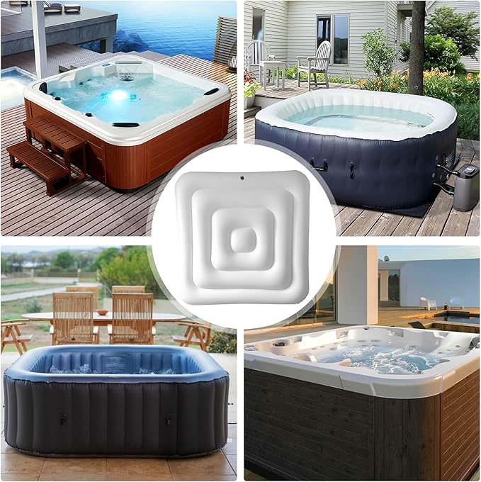 4.4Ft Inflatable Hot Tub Cover,Energy Saving Lid for Square Hot Tub,Outdoor Inflatable Hot Tub,Foldable Protective Rain Overflow Cover for Inflatable Outdoor Hot Tubs