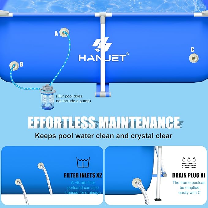 3.6 Foot x 13.8 Inch Kids Small Deep Pool for Adults Swimming Pool Above Ground, Rectangle Eco-Friendly Odorless Backyard Pool for Dog, Easy to Clean & Durable Frame for Toddlers