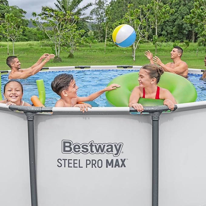 Bestway Steel Pro MAX 13' x 48" Above Ground Pool, Round Metal Frame Outdoor Swimming Pool Set with Filter Pump, Ladder, and Cover, Gray