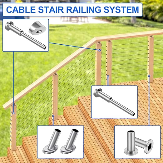 BLIKA 60 Pack Invisible Cable Railing Kits, T316 Stainless Steel 1/8" Invisible Receiver and Swage Stud End for Cable Railing, Swage Tensioner 1/8" for Wood/Metal Post, Cable Railing Hardware