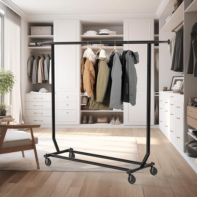 Simple Houseware Supreme Commercial Grade Clothing Garment Rack, Holds Up to 250 lbs, 50 to 75 Inches Extendable Rod, Black