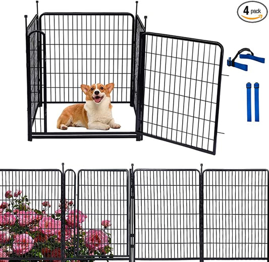 Garden Fencing 40 inch High, Dog Fence Outdoor for Yard, 21"Wide Low Threshold Gate,Heavy Duty Metal Fencing for Garden Beds, Animal Barrier Fence,Flowers Fences Border,4 Panels Total 8.9 Ft