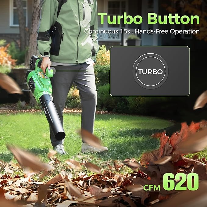HeroJet Leaf Blower, 20V Cordless Electric Blower with 2 * 5.0Ah Batteries and 1 Hour Fast Charger, Lightweight Leaf Blower for Patio Cleaning, Lawn Care, Blowing Fallen Leaves and Dust