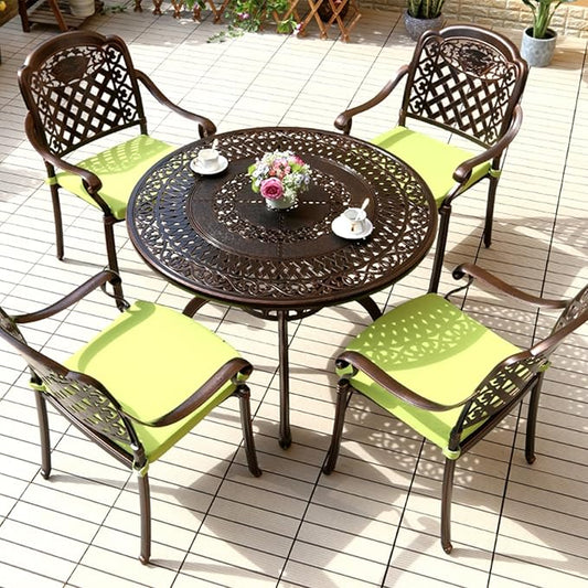 FAPOLITE Outdoor Table Cast Aluminum Round Patio Table with Umbrella Hole All Weather Outdoor Dining Table for Lawn Garden Backyard (106cm Die-cast Round Tables)