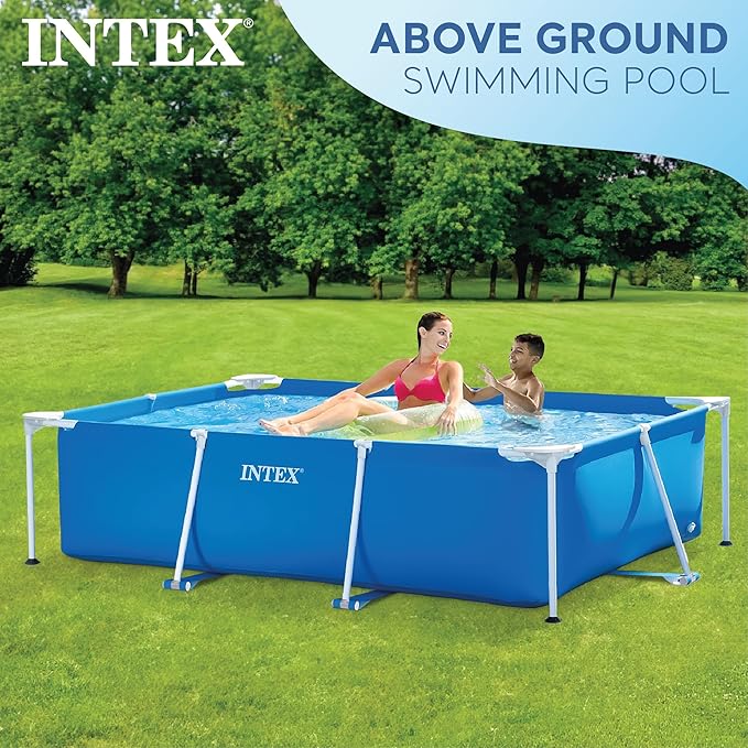 Intex 86" x 23" Rectangular Frame Above Ground Outdoor Home Backyard Splash Swimming Pool with Flow Control Valve for Draining