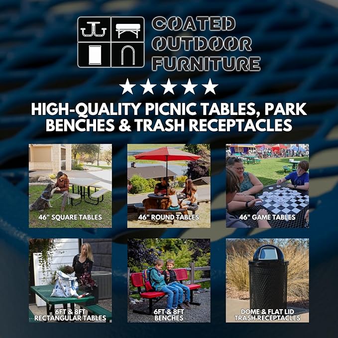 COATEDOUTDOORFURNITURE Heavy-Duty Portable Outdoor Bench Thermoplastic Coated, Punched Steel, Commercial-Grade Seating, Made in America (Portable Without Back, 8 Ft, Textured Brown)