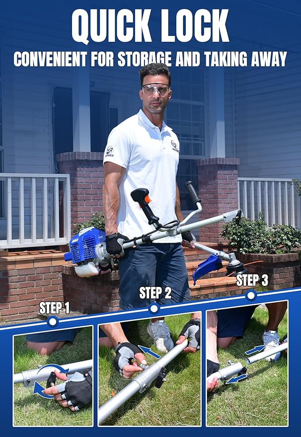 WILD BADGER POWER 52cc Weed Wacker Gas Powered, 3 in 1 String Trimmer/Edger 18’’ with 10’’ Brush Cutter,Rubber Handle & Shoulder Strap Included