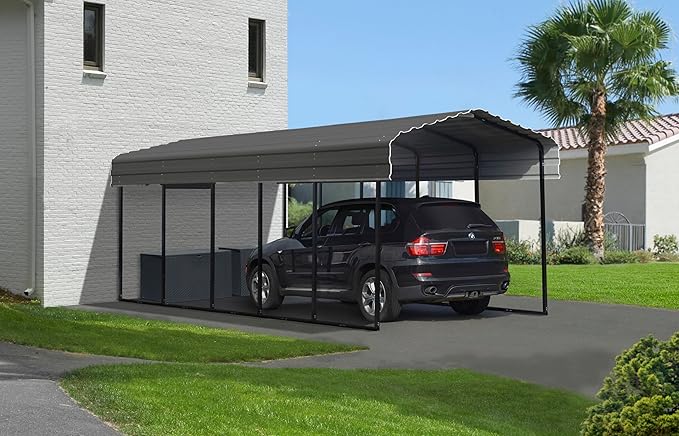Arrow Carports Galvanized Steel Carport, Compact Car Metal Carport Kit, 10' x 24' x 9', Charcoal