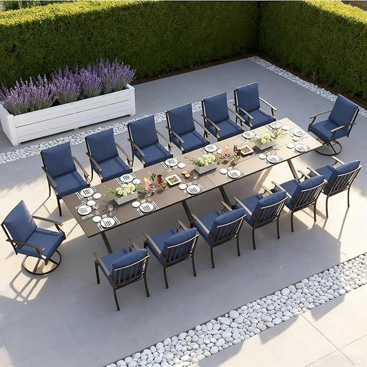 Outdoor Dining Set Patio Dining Table and Chairs Set Outdoor Furniture Set (Dark Blue, 16 Dining Set)