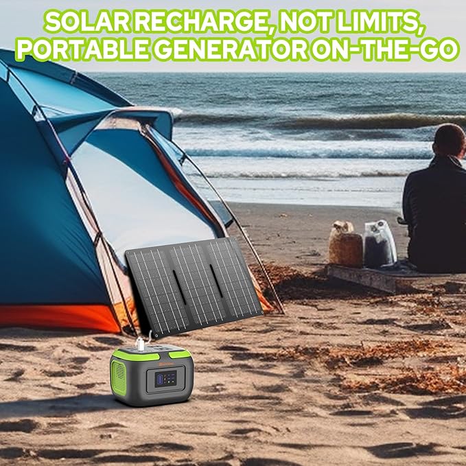 Portable Solar Power Generator with Panels, 300W 110V AC Outlet Power Station with Foldable Solar Panel 40W, 100W USB C Outlet Power Bank Fast Charging for Camping Laptop Smart Device RV Van Outdoor