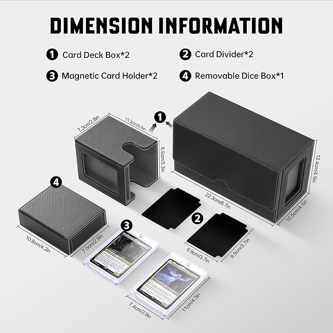 ZLCA Card Deck Box with Commander window Display, MTG Deck Box with Dice Tray Holds 200+ Double-Sleered Cards,Card Storage Case fit for YuGiOh,MTG,Sport (Black&Grey)