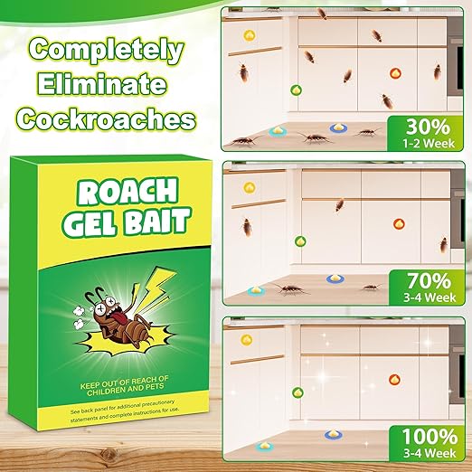 12 Pack Roach Gel Bait for Indoor Use - Cockroach Killer Gel with Easy Placement Stickers, Long-Lasting Mess-Free Formula for Kitchen, Bathroom, Basement & Hidden Areas Pest Control