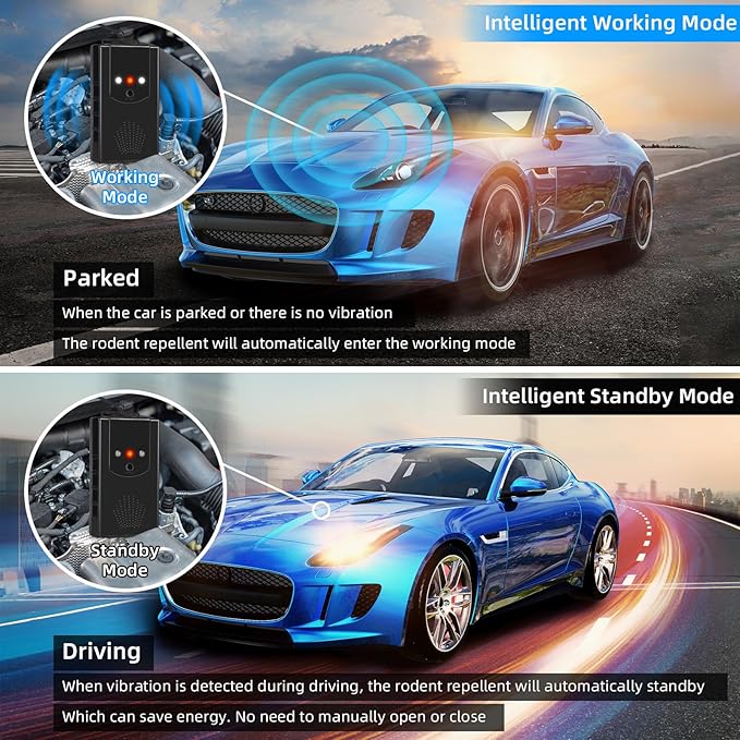 Rodent Repellent for Car Engine,Ultrasonic Mouse Repellent Car Rodent Repeller Under Hood Battery Operated Rat Deterrent with Flashing Lights,Keep Squirrels Rats Mice Out of Attic Outdoors Indoors