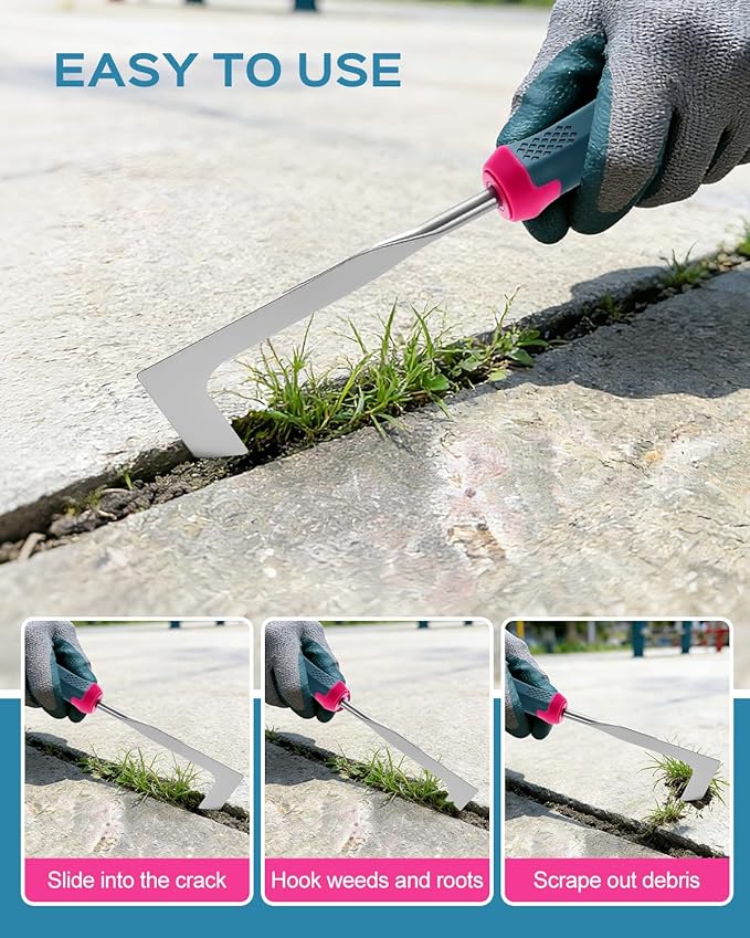 Weed Puller Tool Set, Stainless Steel Garden Weed Pullers & Hand Weeder Tool for Cracks, Crevices & Driveways, Ergonomic Non-Slip Handle Weed Remover & Crack Weeder Tool Kit (Weeder Tools set-3PC)