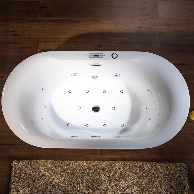 WOODBRIDGE 59" x 31-1/2" Whirlpool Water Jetted and Air Bubble Freestanding Heated Soaking Combination Bathtub with LED control panel,BJ-100