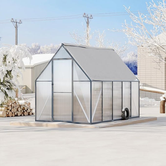 Polycarbonate Greenhouse for Outdoors, Large Walk-InGreenhouse with Quick Setup Structure and Roof Vent, Greenhouse with Ventilation