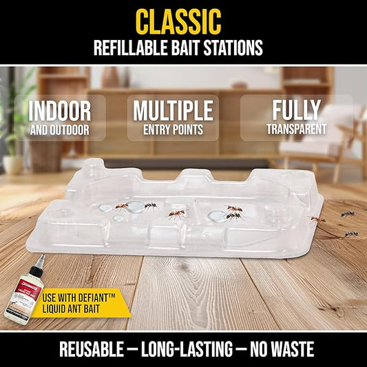 Catchmaster DEFIANT Reusable Ant Traps Indoor Refill (16 Pack) – Effective Liquid Ant Killer – Bait NOT Included – Stackable, Multi-Surface, No Mess, Discreet Bait Stations for Pest Control