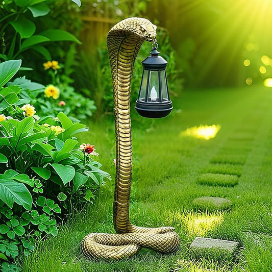 QZJDDZSW 19.29'' Garden Outdoor Statues Snake with Solar Lantern,Lawn Decor Snake Statue for Patio,Balcony,Yard Ornament - Unique Housewarming Gifts,Haunted House Prop and Christmas Decorations