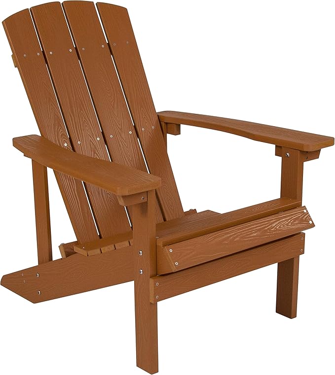 EMMA + OLIVER Campfire Set - Two Teak Poly Resin Adirondack Chairs - 29" Star and Moon Fire Pit with Mesh Cover - Weather Resistant - Wood Burning Fire Pit