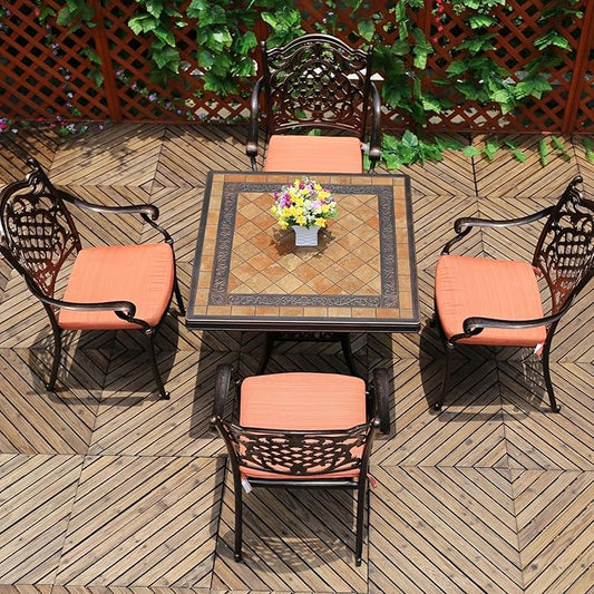 FAPOLITE Outdoor Table Tile Square Patio Table All Weather Aluminum Frame Outdoor Dining Tables for Lawn Garden Backyard (90 * 90cm Aluminium Tile Square Tables)