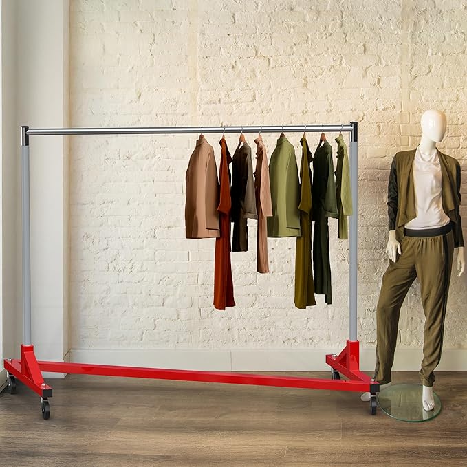 Simple Houseware Industrial Grade Z-Base Garment Rack, 500lb Load with 62 Inches Extra Long Bar, Red