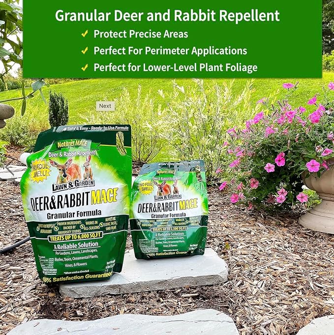 Nature's Mace Deer & Rabbit 2.5 Pound Granules, Deer Repellent for Plants, Repel Deer from Your Garden, Flowers, Yard, Protect Plants Fast, Deer Deterrent, Create a Deer Free Barrier, Pet & Plant Safe