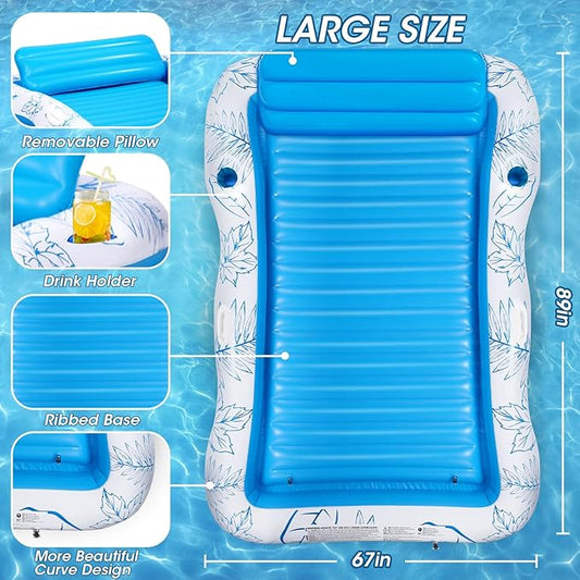 Inflatable Adult Pool Lounger Float - BAIAI Extra Large Beach Sun Tanning Floats Raft Sunbathing Water Lounge Floaties Tub with Drink Holder Blow Up Lake Suntan Floating Swimming Mattress Mat (XXL)