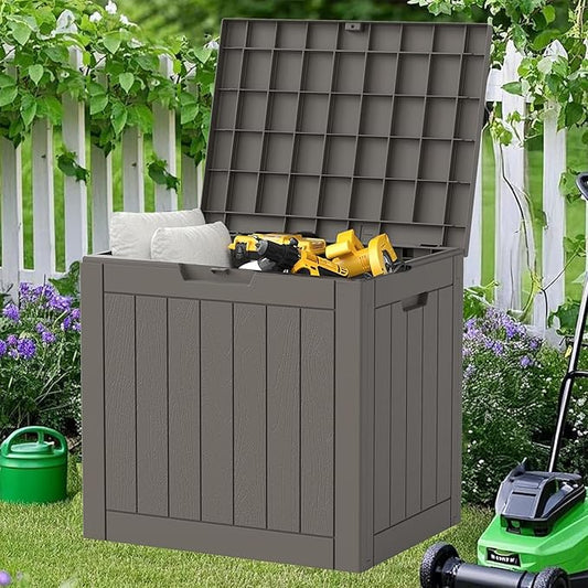 NUNU LAB 31 Gallon Outdoor Storage Box Waterproof, Outside Package Delivery Deck Boxes with Lockable Lid, Backyard Storage Bin For Garden Tools, Patio Cushions, Pool Accessories, Gray