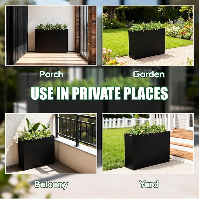 Large Metal Planter Box for Outdoor 30" Lx10“Wx24”H, Tall Rectangular Planters for Outdoor Patio/Porch/Cafe, All-Weather Durable Galvanized Steel, Modern Design for Plants, Flower,Garden, Black