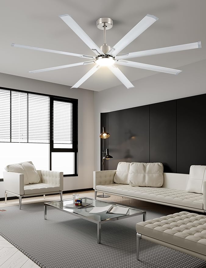 72 Inch Ceiling Fan with Light,Industrial Ceiling Fan with 8 Black Aluminium Blades,Smart Fan Compatible with Alexa,Garage Outdoor Indoor Fan for Patio and Living Room