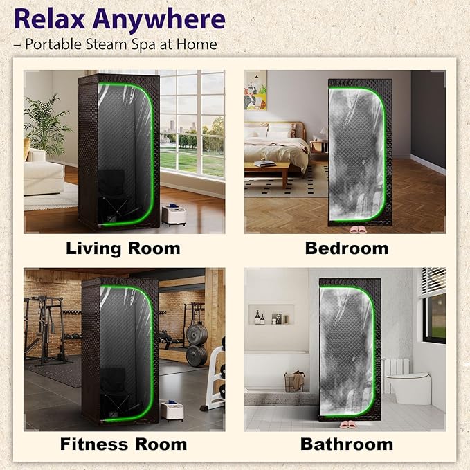 Steam Sauna Tent for Home with Transparent Door, Portable Indoor Sauna with Powerful Steam Heating, Foldable Personal Spa for Relaxation (Single Rectangular, Black)
