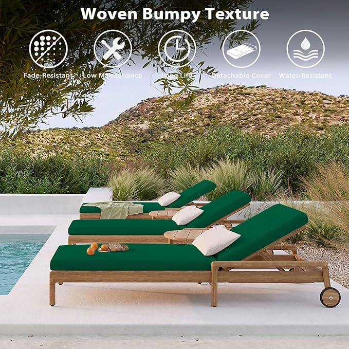 Sundale Outdoor Olefin Chaise Lounge Cushion Set of 2, Water-Resistant Patio Lounge Chair Cushion, Thick Lounger Pad with 4 Straps Dark Green, 80 x 26 x 4 Inches