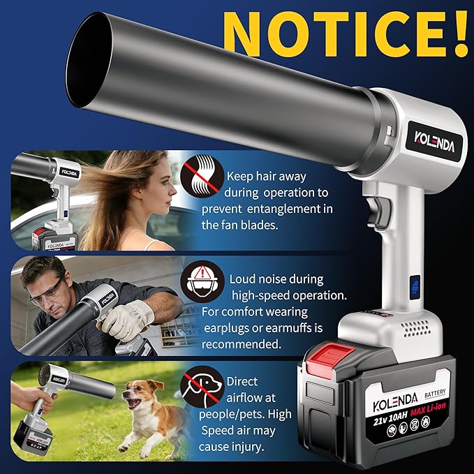 KOLENDA Handheld Cordless Lightweight Powerful Car Dryer Air Blower with 1800G & 335MPH Powerful, Air Duster Electric Leaf Blower Cleaning Dryer Turbo for Patio Cleaning, Lawn Care and Car Drying