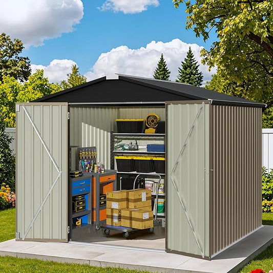 Patiowell 8x8 FT, Outdoor Storage Shed, Heavy Duty Tool Storage Sheds with Lockable Doors and Updated Frame Structure for Backyard Patio Lawn, Brown