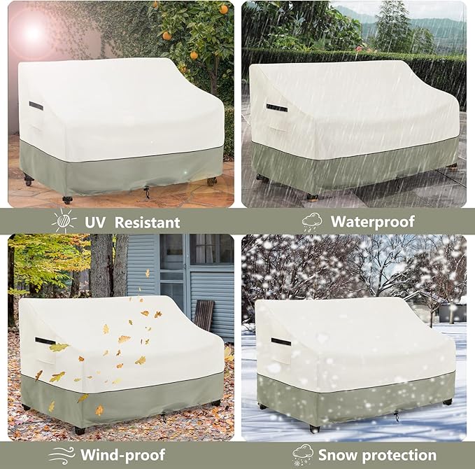 Patio 3-Seater Sofa Cover,Outdoor Couch Cover Fits up to 79W x 38D x 35H Inches,100% Waterproof Heavy Duty Patio Furniture Covers,Beige & Gray-Green