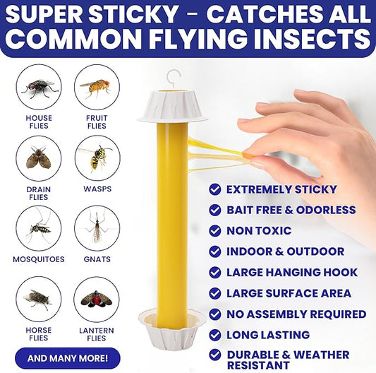 Fly Stick Sticky Fly Traps for Indoors Outdoor 6pk. Non-Toxic Super Sticky Hanging Flies Catcher Paper Tape Strips for Home. Catches All Bugs and gnats. Indoor Outdoor House Flying Insect Trap