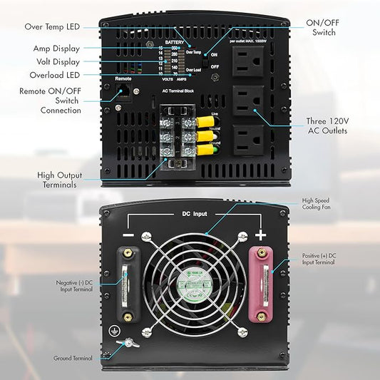 Wagan EL3748 12V 10000 Watt Power Inverter with Remote Control 20000 Watt Surge Peak Proline 12 Volt Power Converter for Home RV Camping Van Life Off Grid