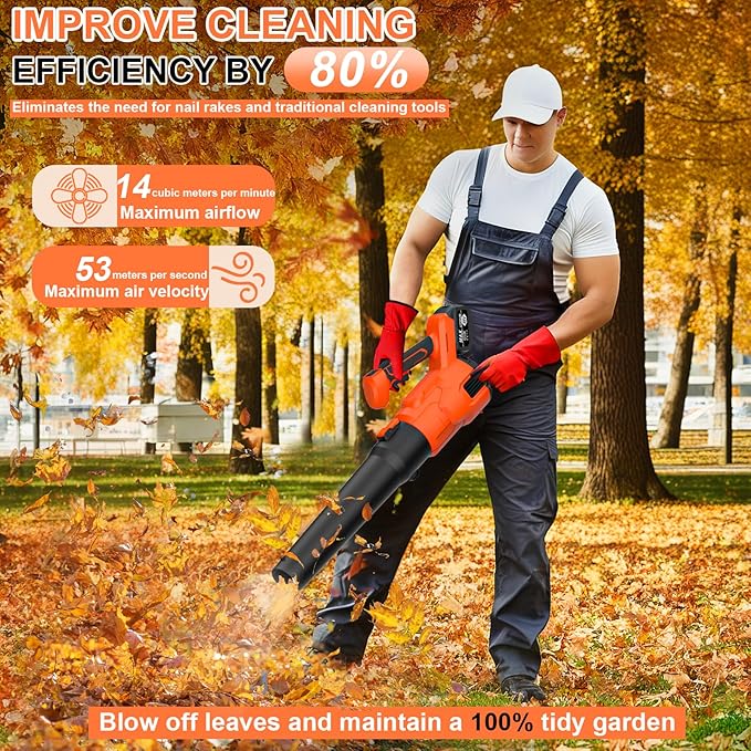 Cordless-Leaf-Blower-Portable dust Cleaner Handheld-Turbo-Jet blower-650CFM/650000PRM Electric Leaf Blower with 2 X 4.0Ah Batteries and Charger, 3 Speed Modes, Brushless Motor for Patio Cleaning Lawn