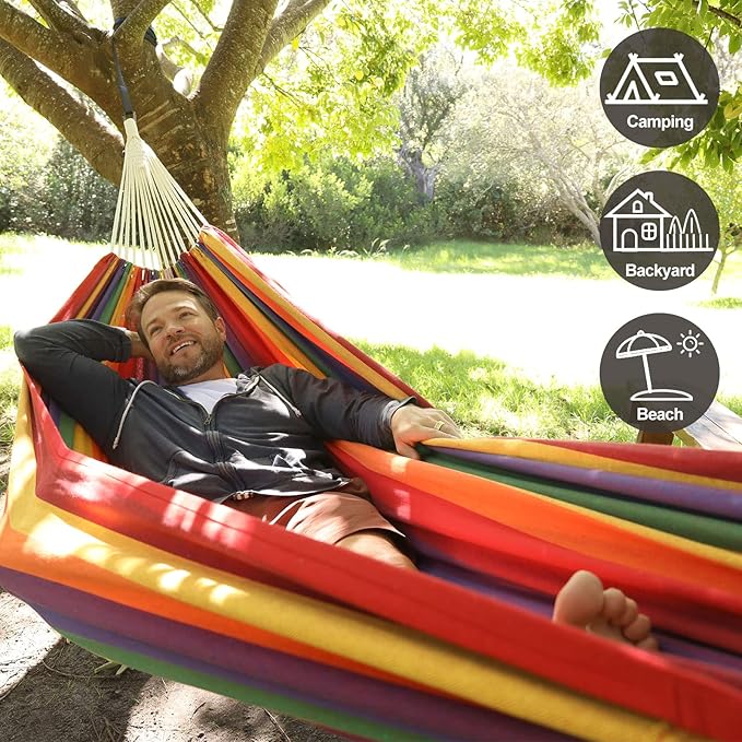 CHULIM Brazilian Double Hammock with Tree Straps,Extra Large 94x63IN,2 Persons Hammock for Backyard Patio Outdoor and Indoor,450lbs Weight Capacity,Soft Woven Cotton Fabric - Dark Grey