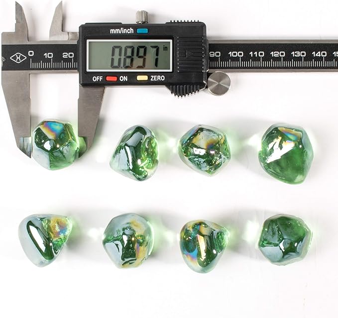 Fire Glass Diamond 1 Inch Fire Pit Glass Rocks for Propane or Gas Fire Pit (20 Pounds, Emerald Green) Gift Package