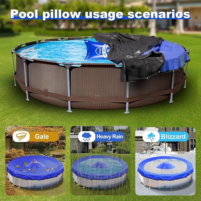 5x5 Ft Pool Pillows for Above Ground Pools, 0.5mm Extra Thick Tear-Resistant, Pool Closing Kit for Above Ground, 50ft Rope Included (Round)