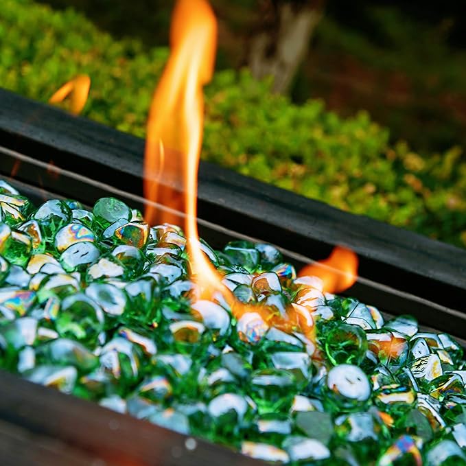 Fire Glass Diamond 1 Inch Fire Pit Glass Rocks for Propane or Gas Fire Pit (20 Pounds, Emerald Green) Gift Package
