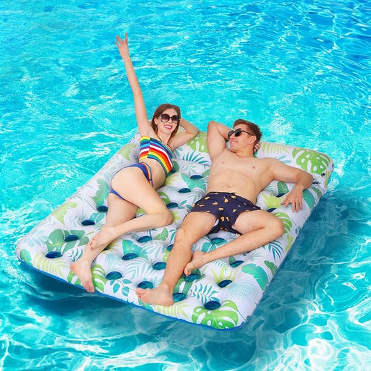 Inflatable Pool Float Mat, 72" X 60" Giant Pool Floats Adult Size with Headrest Lake Float Raft Water Lounger, Oversized Floating for Swimming Pool Tanning Pool for Summer Beach