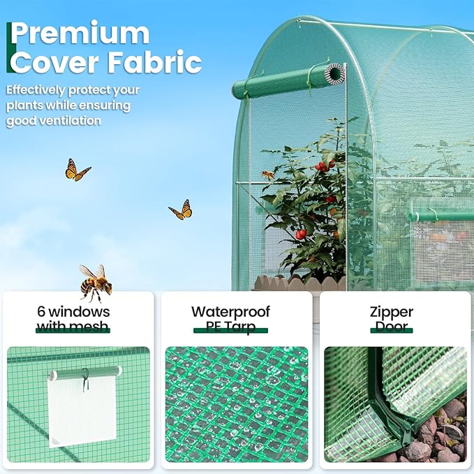 Walk-in Greenhouse 15×7×7FT, Outdoor Tunnel Greenhouse, Large Plant Hoop House for Outside, Hot House for Winter with 6 Ventilated Mesh Windows, Galvanized Steel Frame (Green, 15×7×7FT)