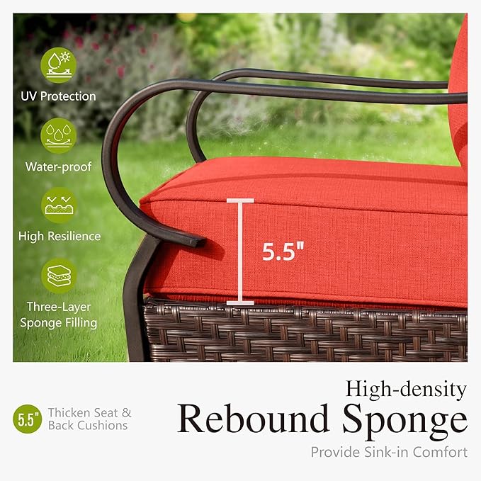 Sophia & William Patio Furniture Set with Fire Pit Table, 4 PCS Metal Outdoor Conversation Set with Fire Pit Table, 2 Sofa Chairs,3-Seater Couch for Outdoor Seating, Backyard, Porch(Red)