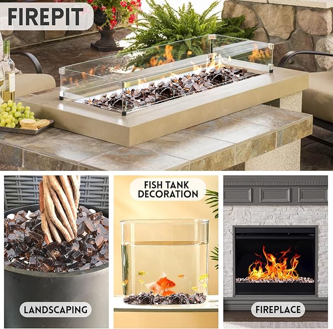 Fire Pit Glass Rocks 20 Pounds, Copper Fire Glass for Propane Fire Pit, Fireplace and Outdoor Decorative. 1/4 Inch Reflective Fire Glass Beads
